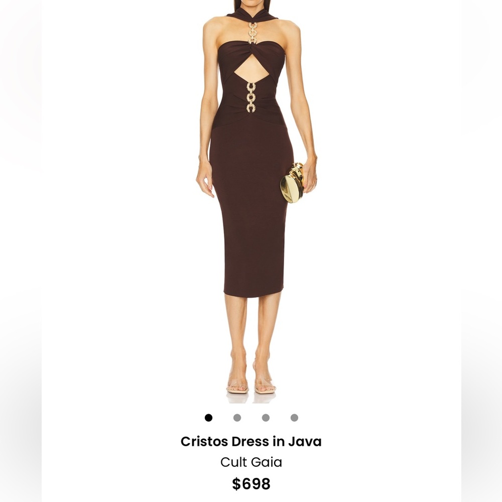 Cult Gaia Brown Midi Dress with Gold Details